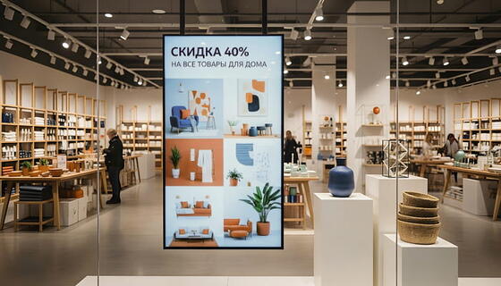 Цифровая витрина за стеклом