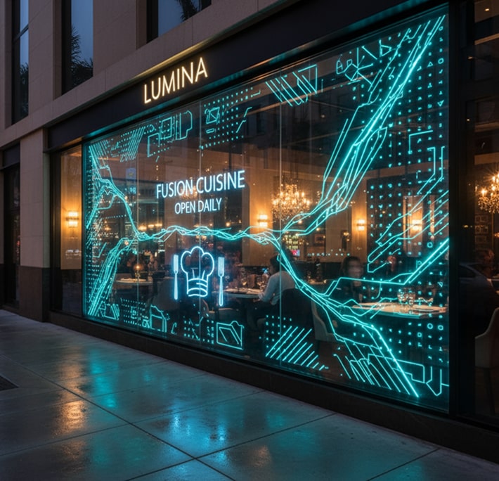 прозрачный экран пленка в ресторане