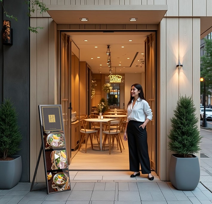 электронный экран на входе в ресторан