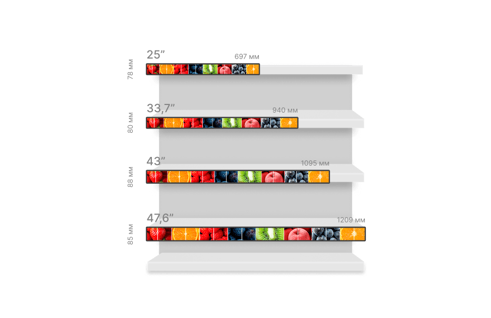 вытянутые дисплеи для полок